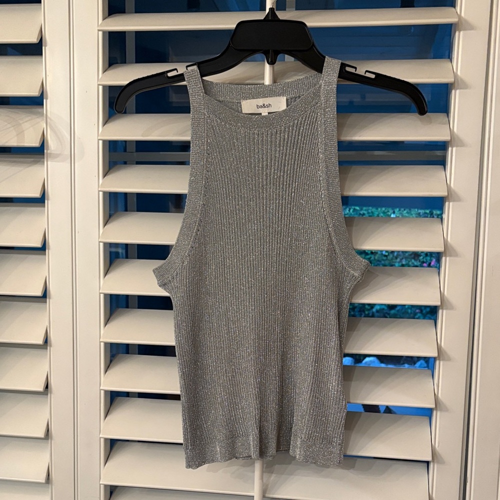 Ba&sh Babaton Metallic Gray Tank Top